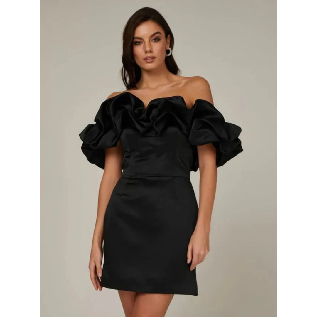 Variant image for Elegant Off-Shoulder Women's Dress with Wrinkled Details ��� Versatile Summer Cocktail Dress in Black-10