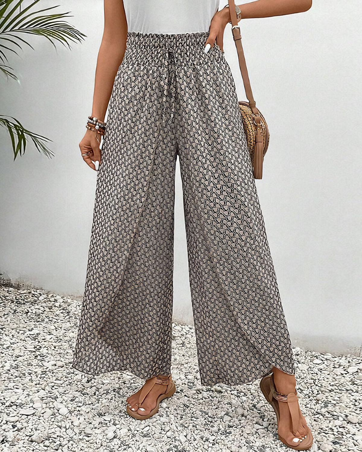 Variant image for Relaxed Wide Leg Pants for Women, Flowy Palazzo Trousers with Elastic Waistband and Breathable Fabric-1