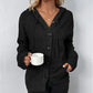Women Oversized Cardigan - Hooded Button, Textured Knit
