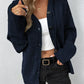Women Oversized Cardigan - Hooded Button, Textured Knit