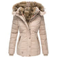Women’s Warm Winter Coat - Quilted Midlength, Faux Fur Hood