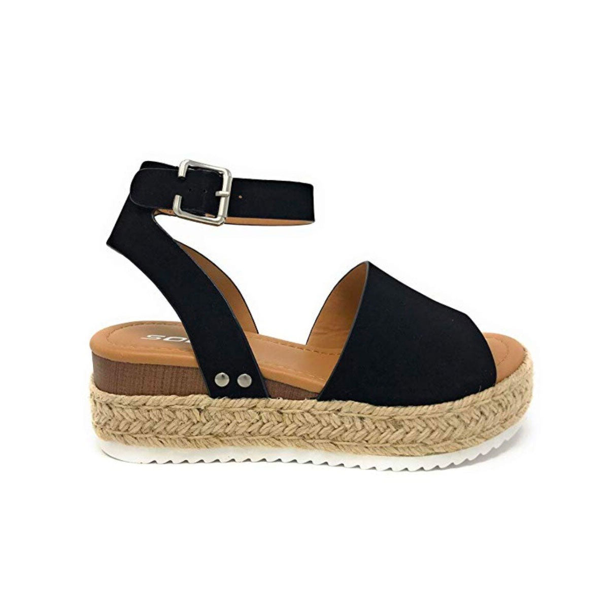 Women's Faux Suede Platform Sandals with Adjustable Ankle Straps, Open Toe, 2 Espadrille Height-2
