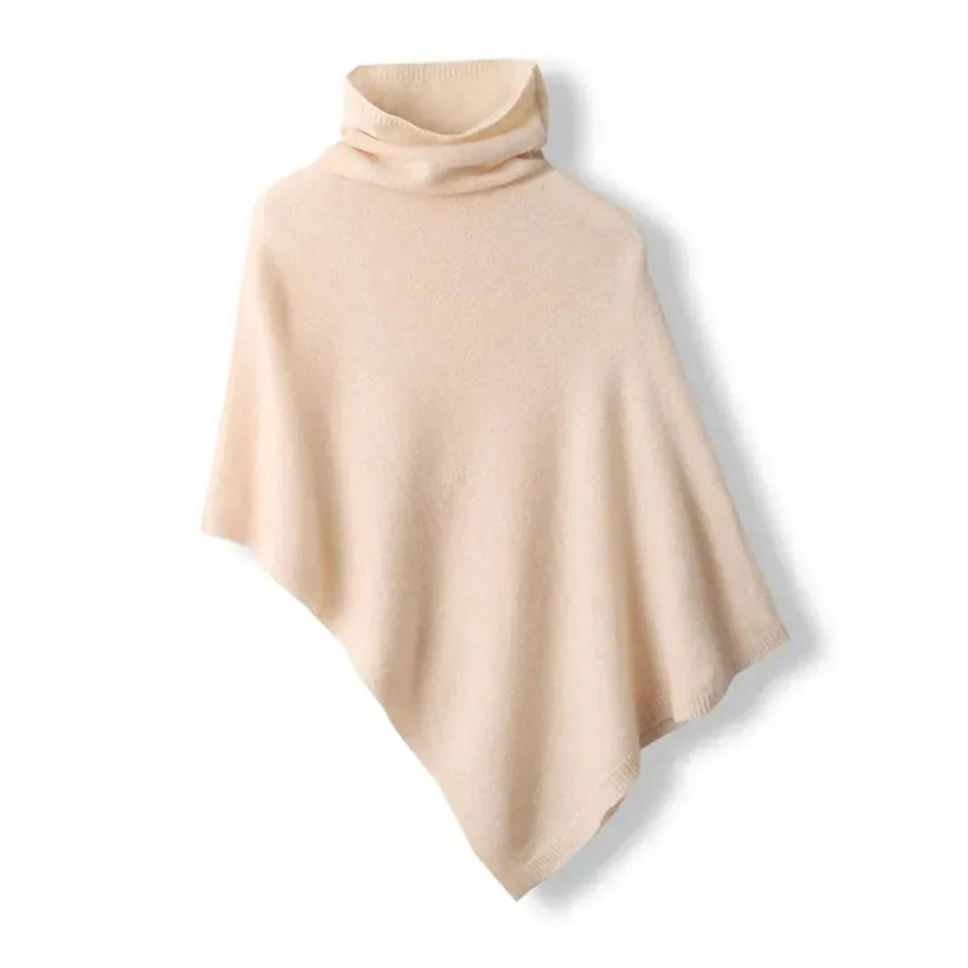 Plush Womens Wool Poncho - Turtleneck, Pointed Hem, Layering