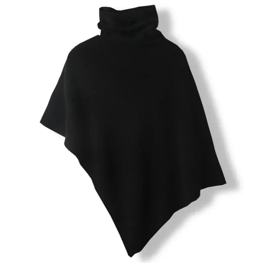 Plush Womens Wool Poncho - Turtleneck, Pointed Hem, Layering
