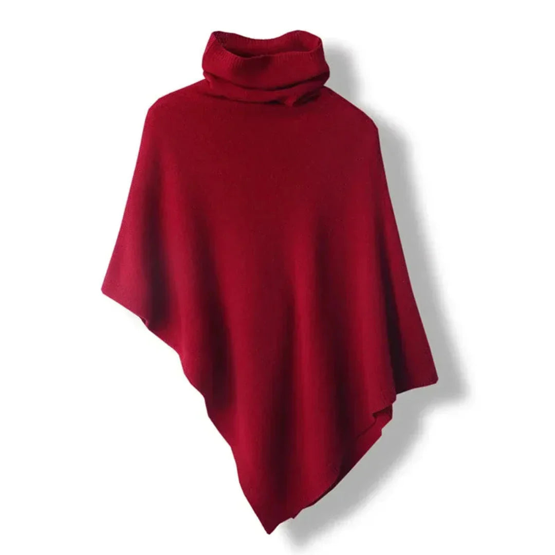 Plush Womens Wool Poncho - Turtleneck, Pointed Hem, Layering