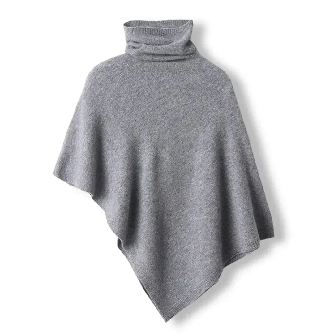 Plush Womens Wool Poncho - Turtleneck, Pointed Hem, Layering