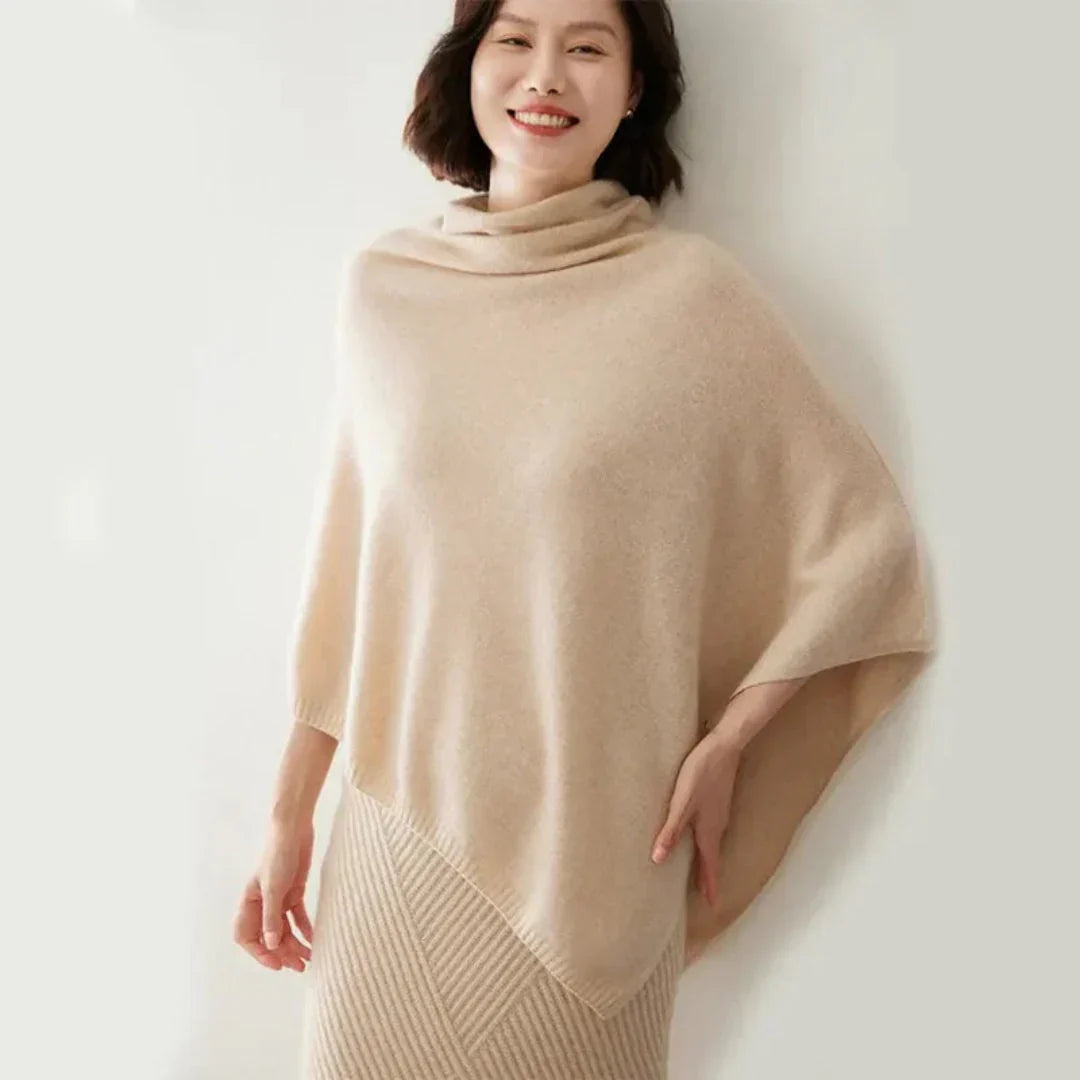Plush Womens Wool Poncho - Turtleneck, Pointed Hem, Layering