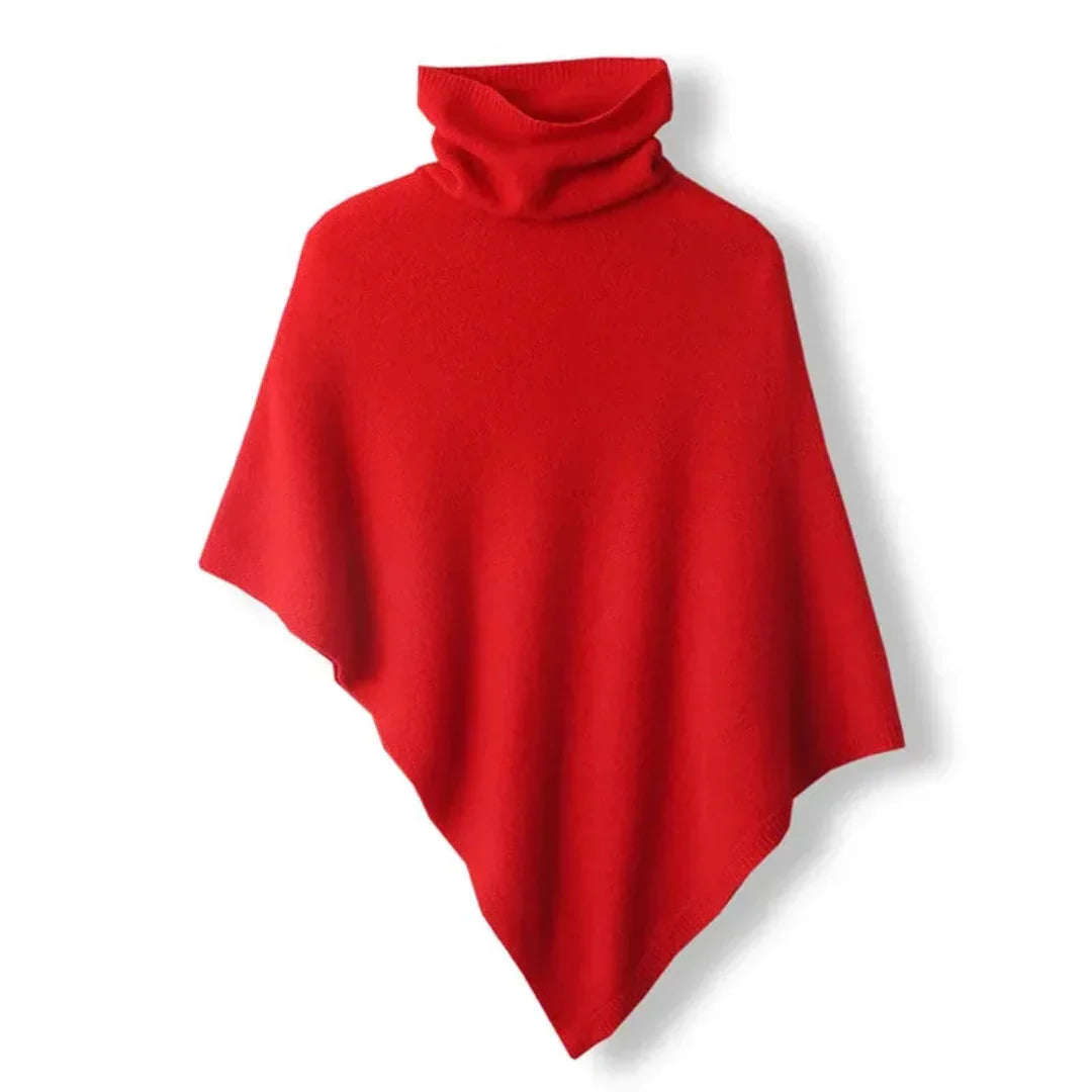 Plush Womens Wool Poncho - Turtleneck, Pointed Hem, Layering