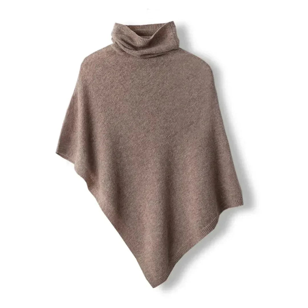 Plush Womens Wool Poncho - Turtleneck, Pointed Hem, Layering