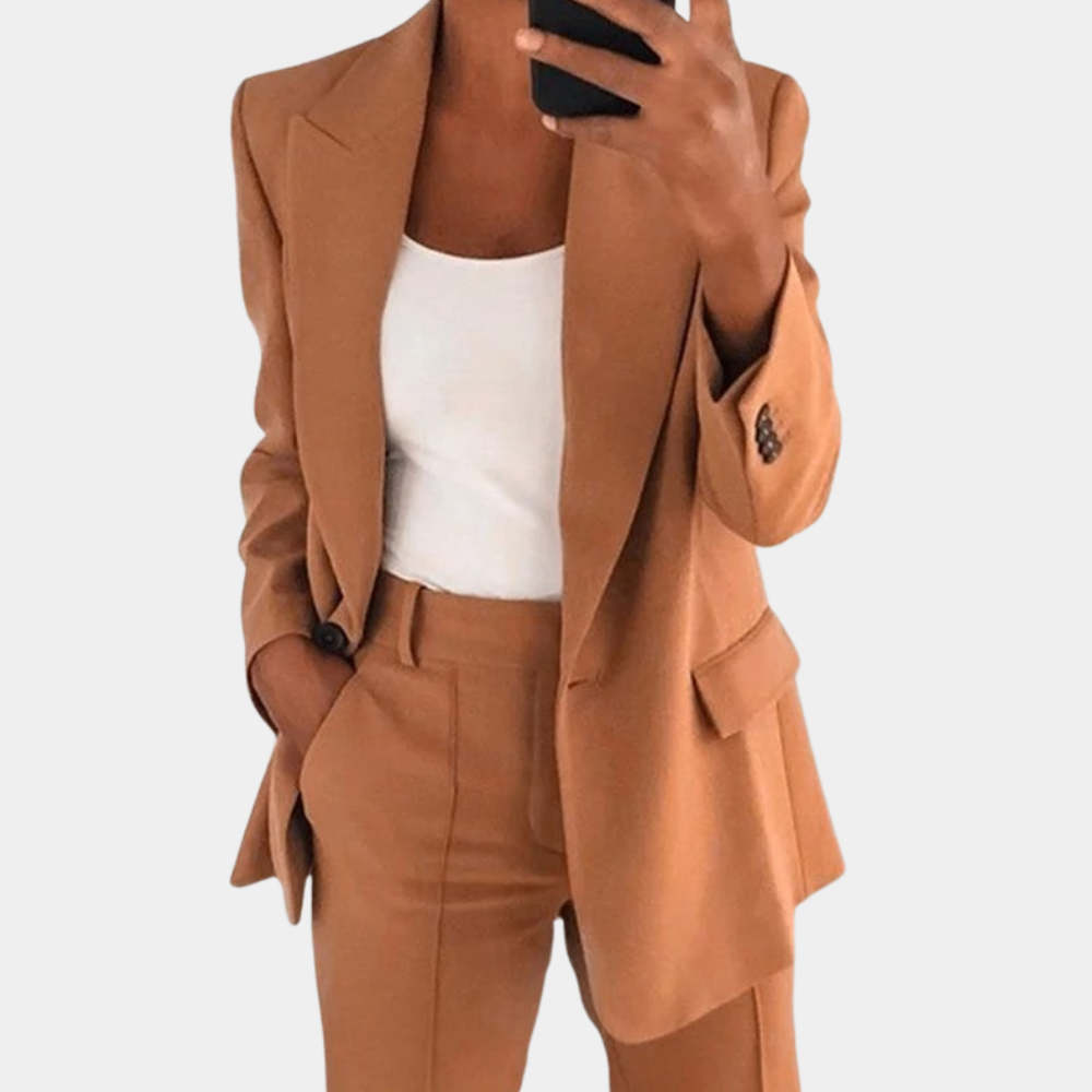 Vielseitiger Damenanzug – lockerer Blazer und Hose, hochwertiger Stoff, für Sommeranlässe 0