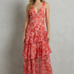 plunging neckline, flowy tiered skirt, floral print – Light women's halter dress