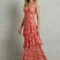 plunging neckline, flowy tiered skirt, floral print – Light women's halter dress