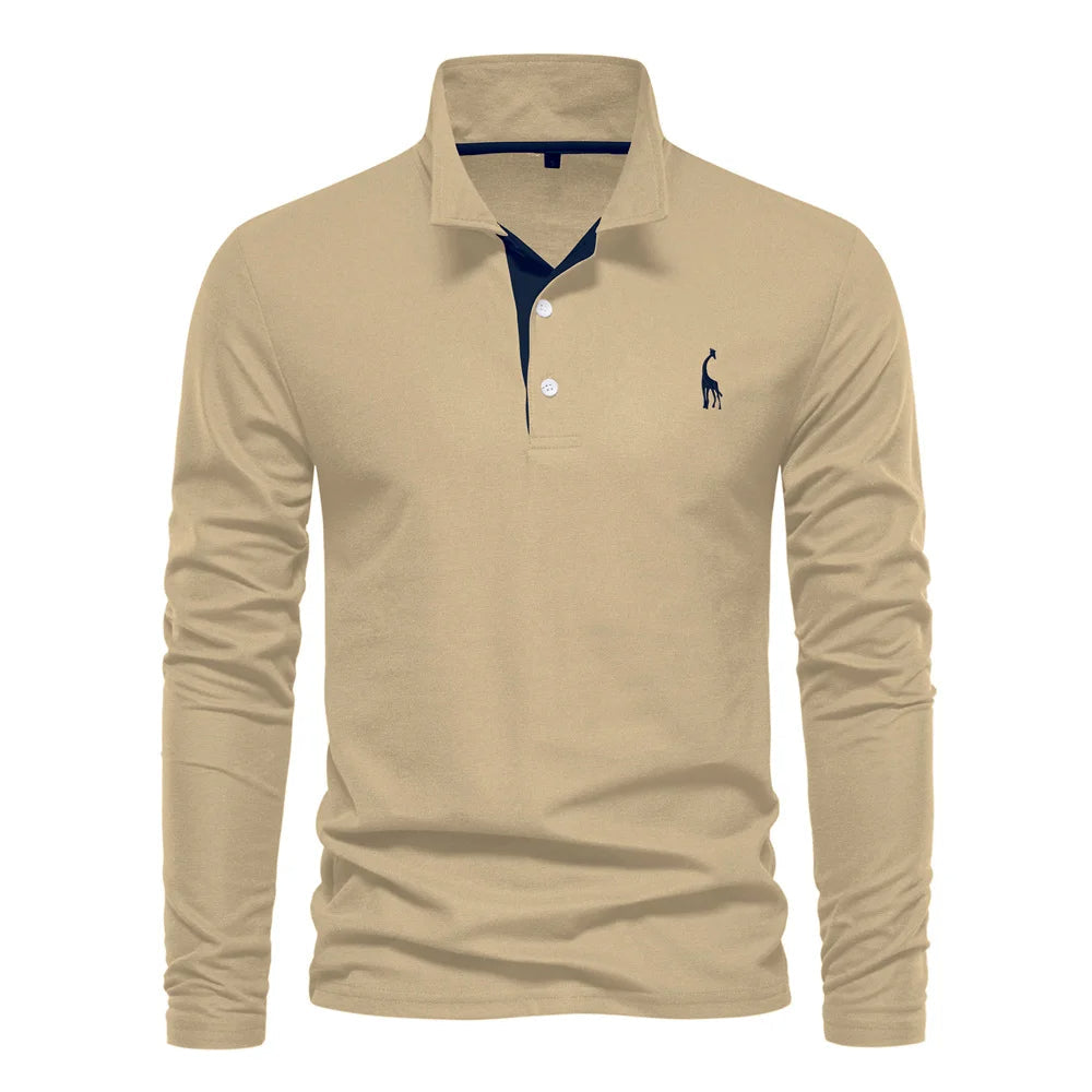 Plush Timeless Mens Long Sleeve Polo - Collared Cotton Casual