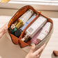 Waterproof women’s travel toiletry bag – spacious plaid design, durable materials, for beauty essentials 1