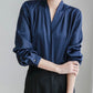 Women's White Puff Sleeve Blouse, V-Neck Elegant Top for Casual and Formal Wear, Breathable Fabric, Available in Blue and Black-3
