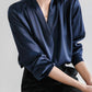 Women's White Puff Sleeve Blouse, V-Neck Elegant Top for Casual and Formal Wear, Breathable Fabric, Available in Blue and Black-1