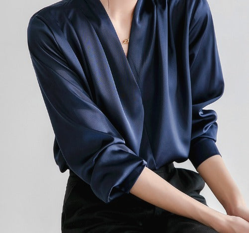 Variant image for Women's White Puff Sleeve Blouse, V-Neck Elegant Top for Casual and Formal Wear, Breathable Fabric, Available in Blue and Black-1