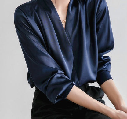Variant image for Women's White Puff Sleeve Blouse, V-Neck Elegant Top for Casual and Formal Wear, Breathable Fabric, Available in Blue and Black-1