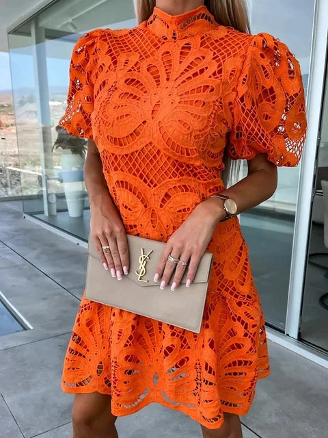 Variant image for Elegant Women's Embroidered Puff Sleeve Dress, Lightweight Summer Dress for Casual and Formal Occasions-2