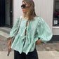 Striped Puff Sleeve Women's Top - Elegant Casual Blouse for Women, Comfortable Fit and Versatile Design-3