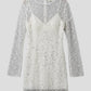 Light women's flattering mini dress - bead-embellished mesh overlay, foam beads, for evening events