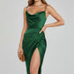 Plush Women's Satin Slip Dress - Flattering Cowl Neck, Spaghetti Straps, Midi-Length, For Evening Events