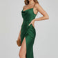 Plush Women's Satin Slip Dress - Flattering Cowl Neck, Spaghetti Straps, Midi-Length, For Evening Events