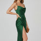 Plush Women's Satin Slip Dress - Flattering Cowl Neck, Spaghetti Straps, Midi-Length, For Evening Events