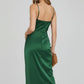 Plush Women's Satin Slip Dress - Flattering Cowl Neck, Spaghetti Straps, Midi-Length, For Evening Events