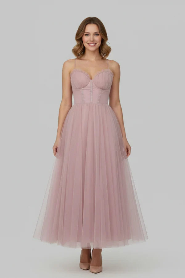 Plush flattering women's camisole dress - corset bodice, mid-length skirt, mesh, for evening