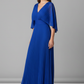 Flowy Women's Dress - V-Neck Bat-Sleeve High-Waist, Light Polyester, Casual Daywear