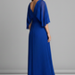 Flowy Women's Dress - V-Neck Bat-Sleeve High-Waist, Light Polyester, Casual Daywear
