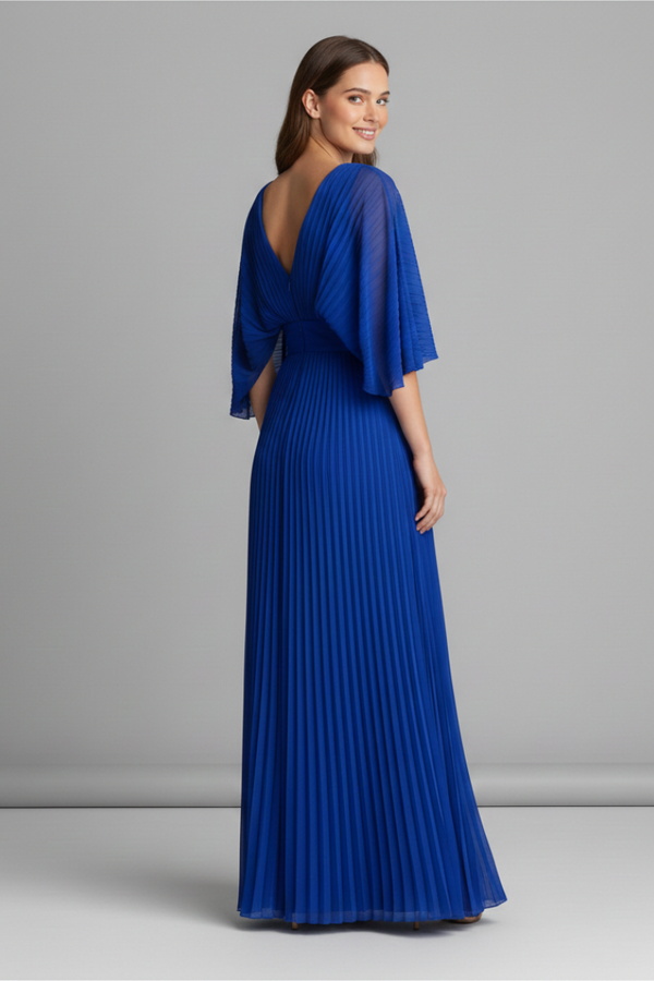 Flowy Women's Dress - V-Neck Bat-Sleeve High-Waist, Light Polyester, Casual Daywear
