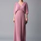 Flowy Women's Dress - V-Neck Bat-Sleeve High-Waist, Light Polyester, Casual Daywear