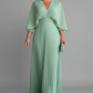 Flowy Women's Dress - V-Neck Bat-Sleeve High-Waist, Light Polyester, Casual Daywear