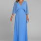 Flowy Women's Dress - V-Neck Bat-Sleeve High-Waist, Light Polyester, Casual Daywear