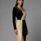 Flattering Fitted Women’s Dress - V-Neck Wrap-Waist, Sequined Panel, Eveningwear