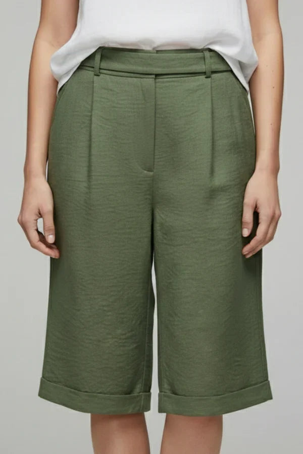Women's Breathable Shorts - Casual, Knee-Length, Straight-Leg, Cotton Linen, For Casual Summer Wear