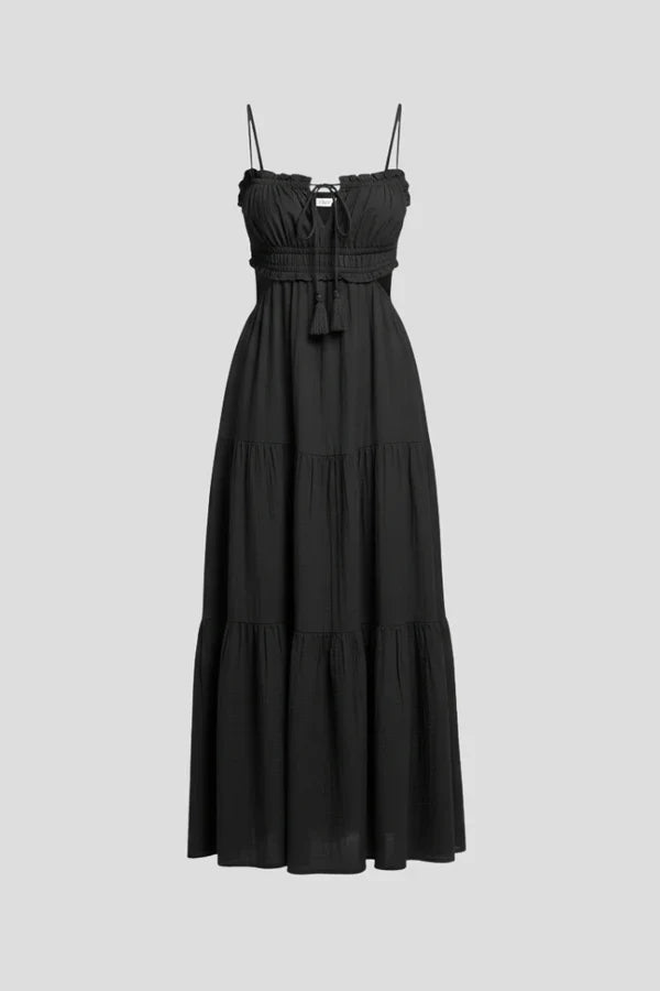 Light Flattering Women's Maxi Dress - Smocked Bodice, Tiered Swing Skirt, Plush Fabric, Casual Wear