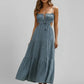 Light Flattering Women's Maxi Dress - Smocked Bodice, Tiered Swing Skirt, Plush Fabric, Casual Wear
