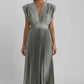 Light women's dress - v-neck pleated sleeveless, polyester, casual wear for summer events