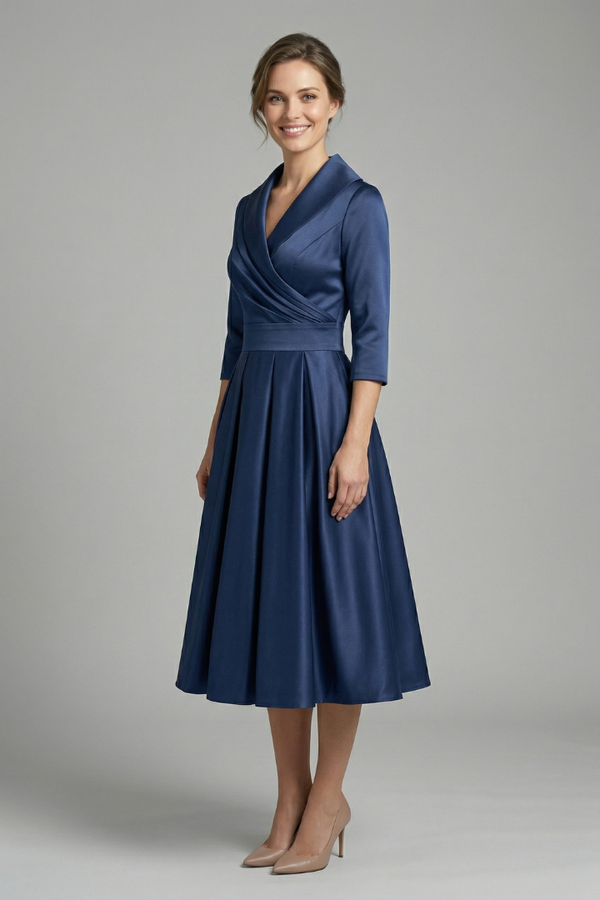 women's Fitted dress - wrap-front, long sleeve, 100% polyester, for formal events