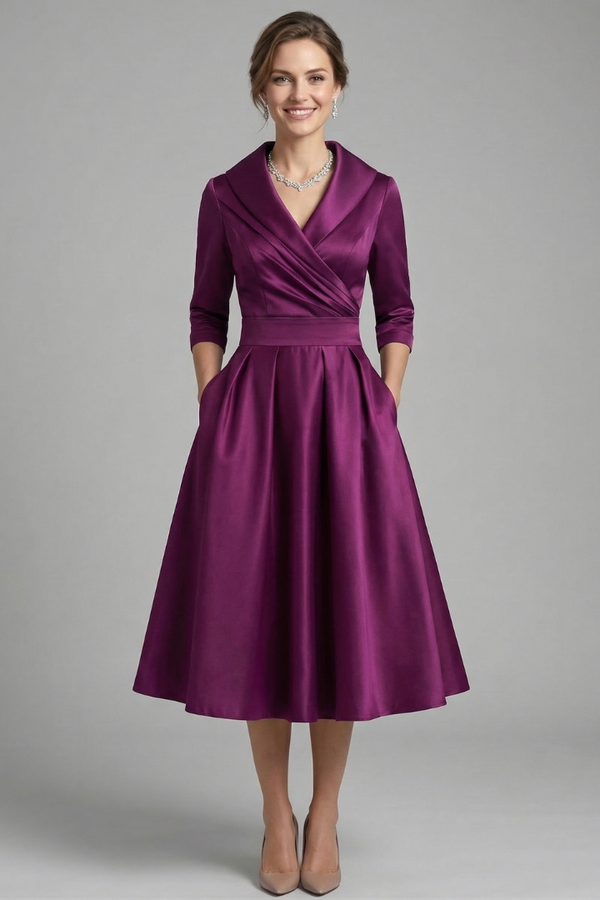 women's Fitted dress - wrap-front, long sleeve, 100% polyester, for formal events