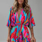 Light flattering women's dress - doll-sleeve V-neck, irregular hem, paisley print, casual