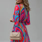 Light flattering women's dress - doll-sleeve V-neck, irregular hem, paisley print, casual