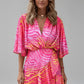 Light flattering women's dress - doll-sleeve V-neck, irregular hem, paisley print, casual