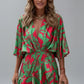 Light flattering women's dress - doll-sleeve V-neck, irregular hem, paisley print, casual