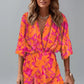 Light flattering women's dress - doll-sleeve V-neck, irregular hem, paisley print, casual