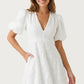 Light women's dress - puff-sleeve, A-line with embroidery, for casual wear