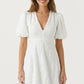 Light women's dress - puff-sleeve, A-line with embroidery, for casual wear